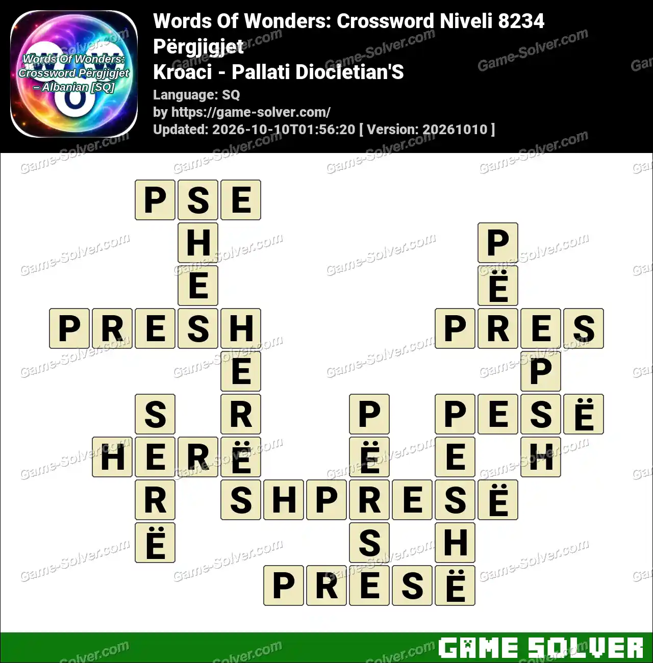 Words Of Wonders: Crossword Niveli 8234 Përgjigjet – Kroaci – Pallati Diocletian’S